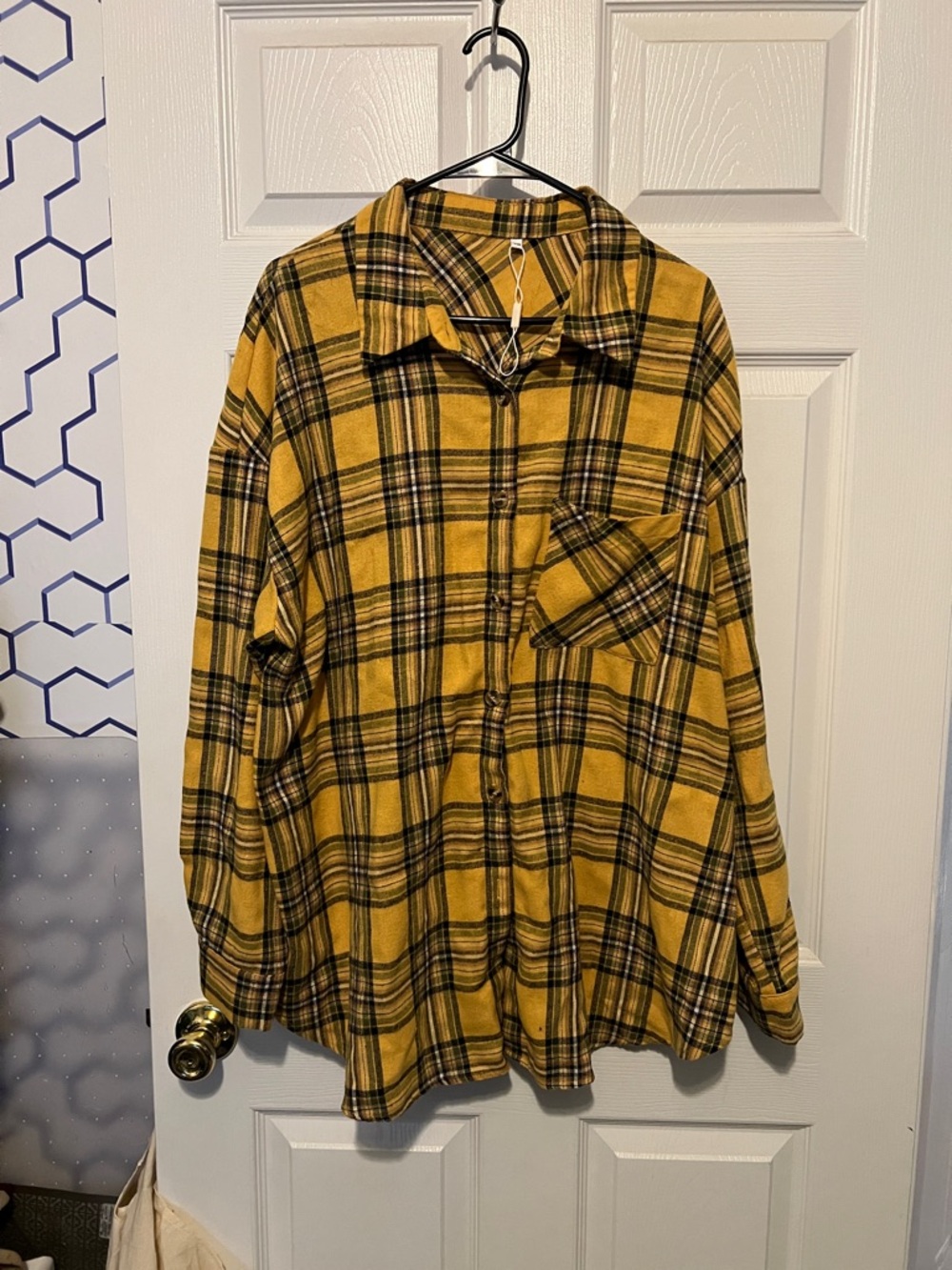 Womens Yellow Plaid Button-Up Shirt